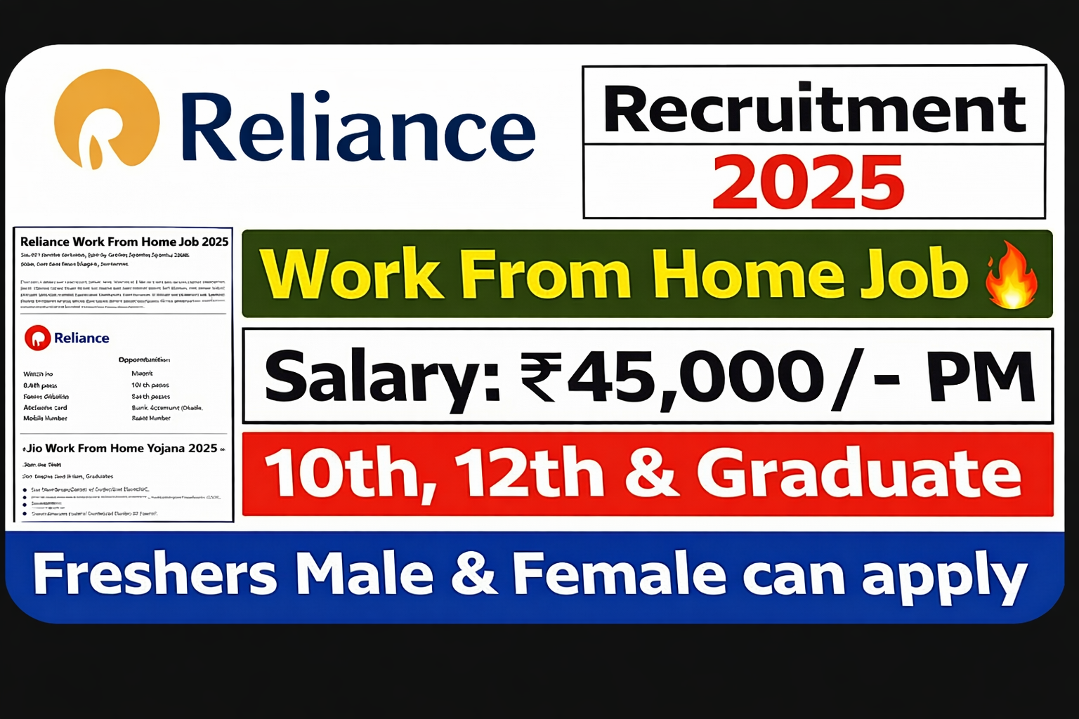 Jio Work From Home Scheme 2025: 12वीं पास के लिए ₹45,000 सैलरी, Apply Online
